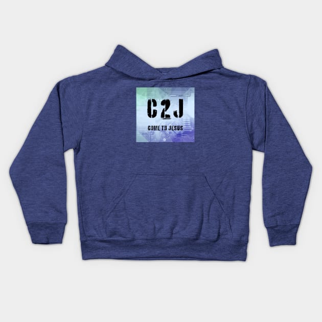 C2J Come To Jesus Matthew 11:28 - cyber tech Kids Hoodie by threadsjam